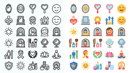 Obraz premium Collection of Icons Representing Self-Care, Beauty, and Personal Growth.