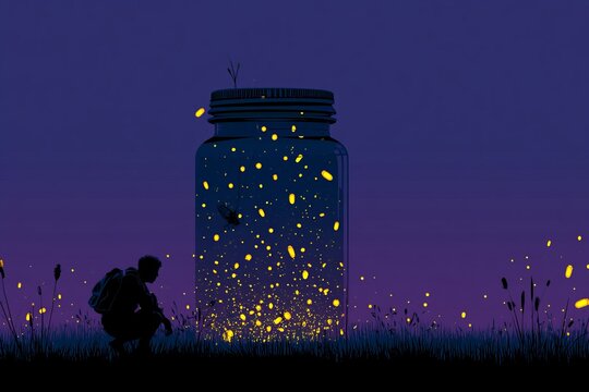 Magical Night with Fireflies in a Jar