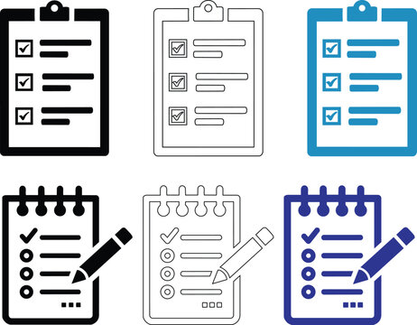 Vector illustration of checklist clipboard and note pad icon set