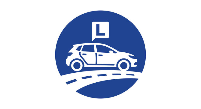 Car With Learner Plate On Road White Silhouette