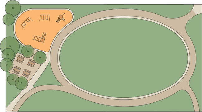 Top down park landscape plan with playground area walking path and green space for urban planning and architectural site design vector illustration
