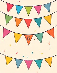 Obraz premium Festive Flag Garland with Number 6 for Birthday and Anniversary Party