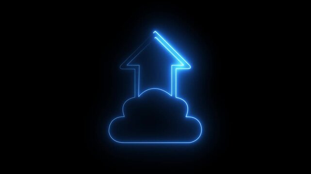 Glowing neon line of cloud computing icon for download and upload database of business. Global internet connection, digital marketing, Financial and big data. 4k video animation