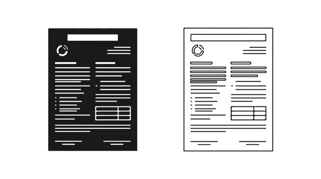 Minimalist business document icons, professional invoice and report vector set, corporate paper contract symbols for office administration and accounting