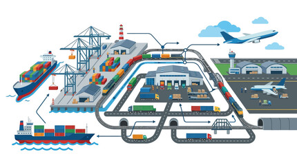 Naklejka premium Logistics Transportation Hub Infrastructure.