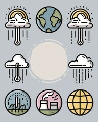Naklejka premium Environmental and Climate Change Icons Set