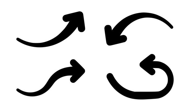 Curved Directional Arrow Icon Set Collection with Upward, Downward, Circular, and Navigation Symbols for User Interface Design