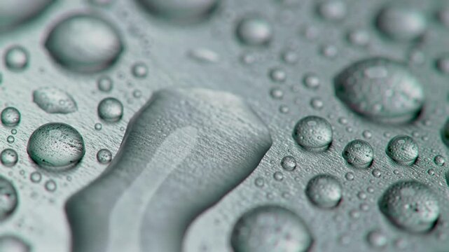 Close-up of water droplets on a textured metallic surface, macro photography
