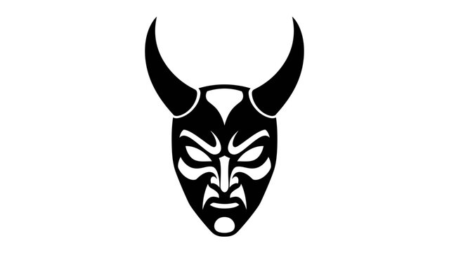 Devil Mask: A stylized black devil mask with sharp horns and an intimidating expression.