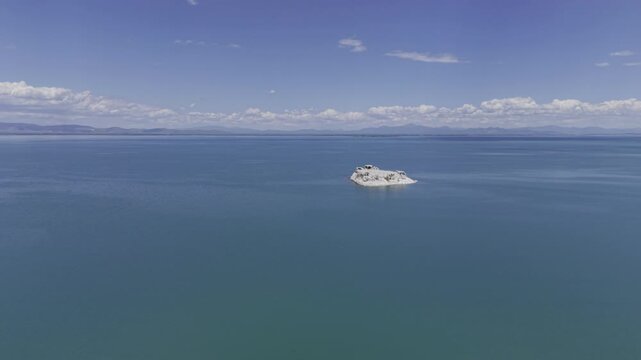 Cinematic Drone Video of Kubadabad Kiz Kalesi Island and Seljuk Ruins on Beysehir Lake in Turkey