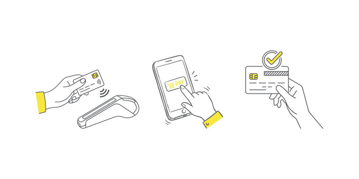 Vector illustration of contactless payment methods with credit card and smartphone