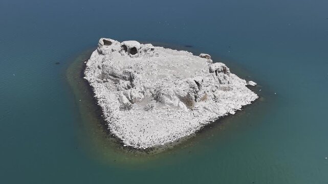 Cinematic Drone Video of Kubadabad Kiz Kalesi Island and Seljuk Ruins on Beysehir Lake in Turkey