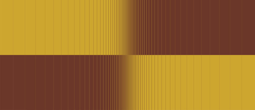 Abstract two-colored vertical stripe background in gold and maroon with reciprocal line width shift and inverted color halves, well-suited for retro 70s branding, luxury packaging, decorative poster.