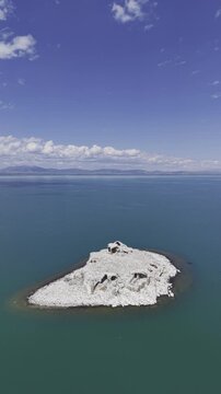 Cinematic Drone Video of Kubadabad Kiz Kalesi Island and Seljuk Ruins on Beysehir Lake in Turkey
