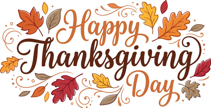 Thanksgiving Day Autumn Calligraphy Script with Fall Leaves