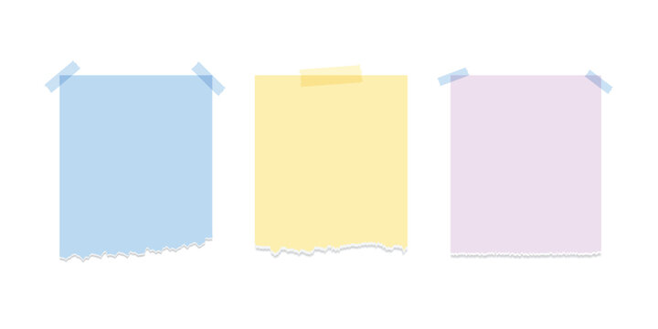 Colorful sticky notes with tape on white background