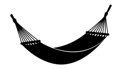 Hammock Silhouette: A striking black silhouette of a hammock, suspended and ready for relaxation, evokes a sense of leisure and escape. © Abu