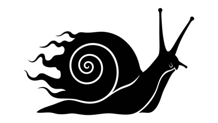 Speedy Snail Silhouette: A stylized black silhouette of a snail with fiery trails emanating from its shell, conveying a sense of unusual speed and movement. © Abu