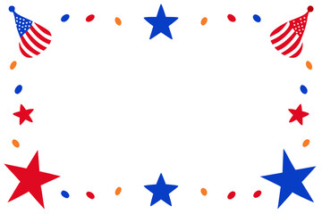 Obraz premium Colorful patriotic border design with stars and confetti in red, white, and blue hues for festive celebrations and decorations with american flag