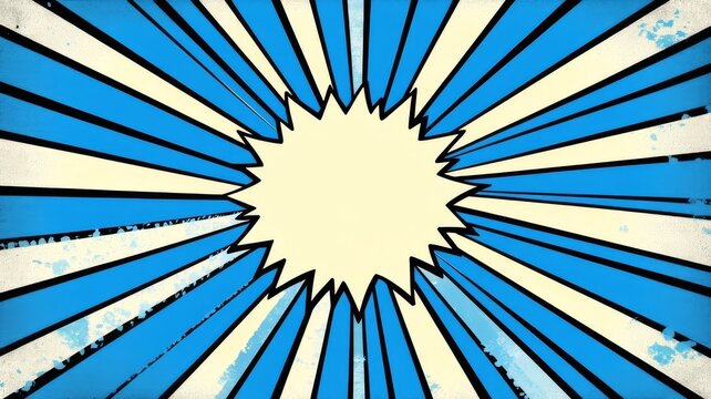 Retro comic book style background with blue sunburst stripes and speech bubble for graphic design projects and content layouts.