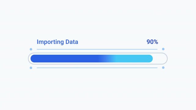 Modern flat vector animation of a rounded importing data progress bar with percentage indicator and loading status. Ideal for data migration, software, web applications, dashboards, and technology pro
