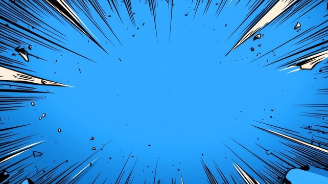 Dynamic blue anime style speed lines background for comic action effects illustration design.
