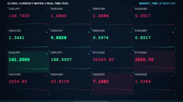 Digital Stock Market Data Feed Animation with Fluctuating Numbers