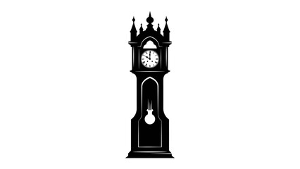 Antique Grandfather Clock Silhouette: A striking silhouette of an ornate, antique grandfather clock stands tall, its pendulum gently swinging. © Abu