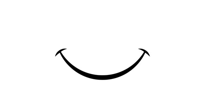 Simple black smiling mouth line drawing graphic on a clean white background, conveying happiness, joy, and positive emotion