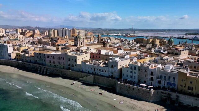 Aerial views of the historic center of Trapani, west coast of Sicily.