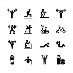 Obraz premium Black Icons of Fitness and Exercise Activities Keywords: fitness, exercise, icons, set, workout