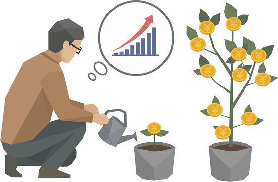 成長グラフ　資産運用でお金が育つイラスト