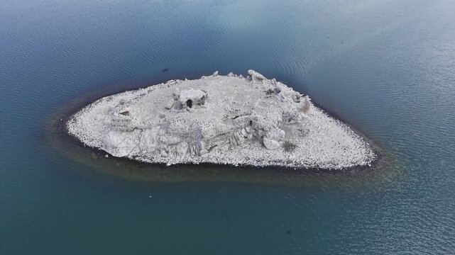 Cinematic Drone Video of Kubadabad Kiz Kalesi Island and Seljuk Ruins on Beysehir Lake in Turkey