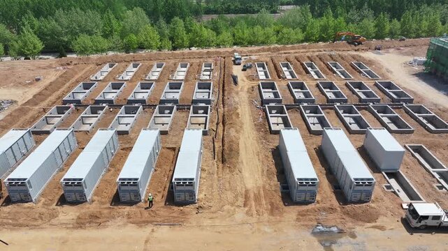 Construction site of energy storage power station with large array of battery containers