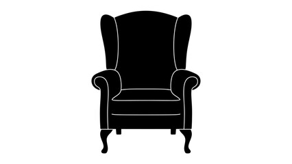 Elegant Wingback Chair Silhouette: A striking black silhouette of a classic wingback armchair, exuding timeless elegance and sophisticated style. © Abu