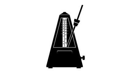 Metronome Rhythm Keeper: A classic black metronome, a timeless tool for musicians, stands ready to set the beat with its iconic pendulum poised to swing. © Abu