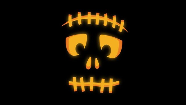 Trembling Evil Zombie Skull Face with Glowing Spooky Halloween Monster Scary Horror Animation