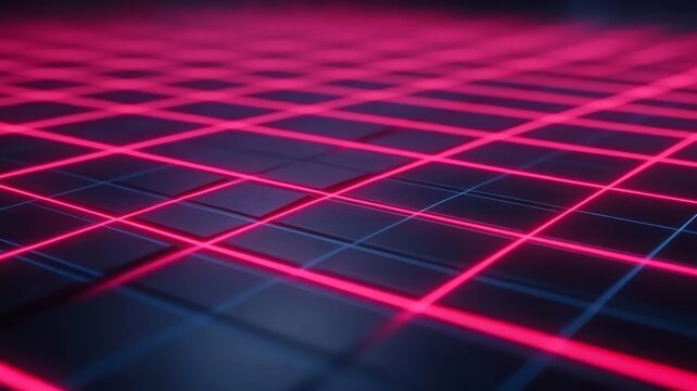 Neon pink grid surface background featuring perspective digital technology patterns.