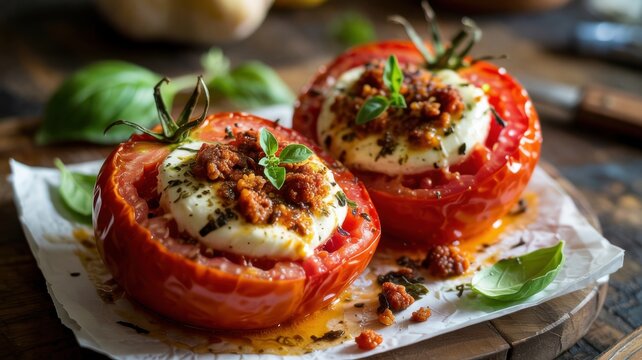 Italian cuisine.
Stuffed baked tomatoes with mozzarella (Pomodori ripieni al forno).