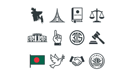 Fototapeta premium Bangladesh Icons: Map, National Symbols, Justice, Peace, Government