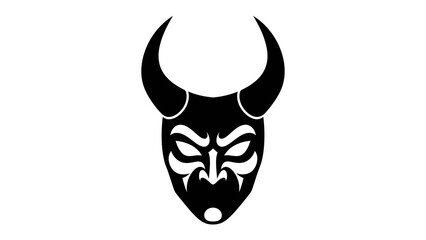 Tribal Demon Mask: A striking black tribal mask with sharp horns and an intense expression, representing mystery and the primal spirit. © Abu