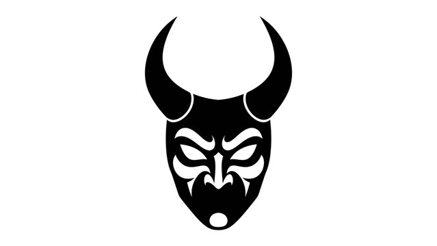 Tribal Demon Mask: A striking black tribal mask with sharp horns and an intense expression, representing mystery and the primal spirit.