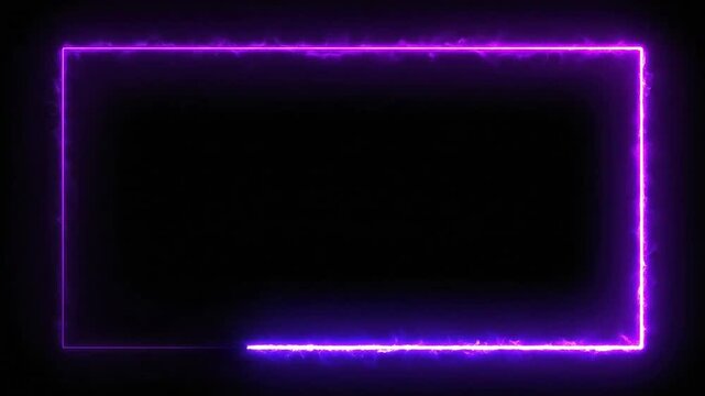 A glowing purple neon frame on a dark black background