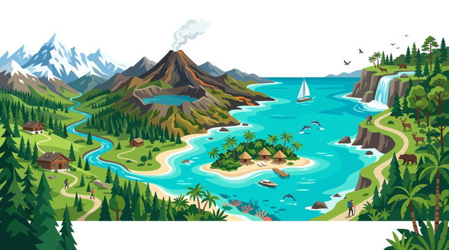 Mountain Lake with Island Trees.