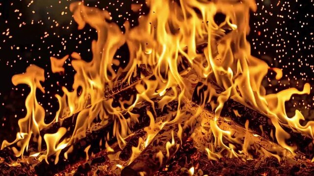 Flames Rise High from Blazing Fire