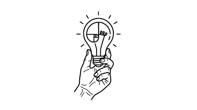 Hand holding light bulb with golden ratio and spiral, concept of innovation, creativity, idea