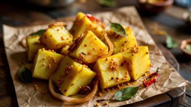Indian cuisine.
Spicy spicy Potatoes with mustard seeds (a popular variation of the side dish Aloo Mustard or Aloo Jeera).