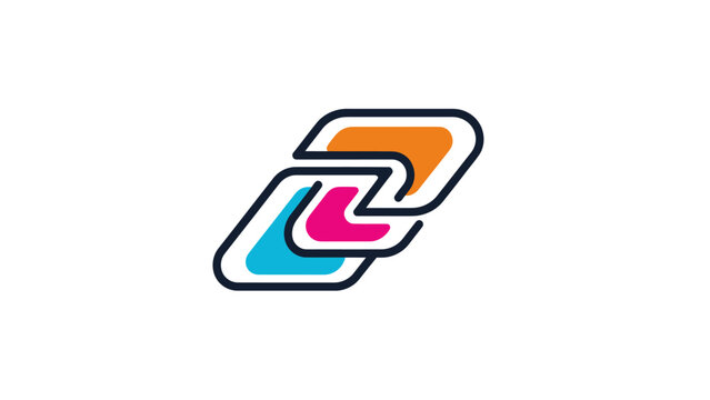Three overlapping rounded rectangles in blue, pink, and orange with dark borders