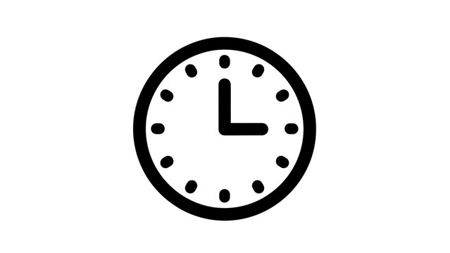 A simple black and white icon of a clock showing approximately 3 o'clock