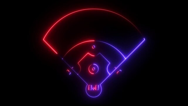 Baseball field icon animation on black background. futuristic digital icon video of a high-tech Baseball field. Motion Graphic concept. animation